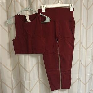 Women's Burgundy Workout Legging and Bra Set